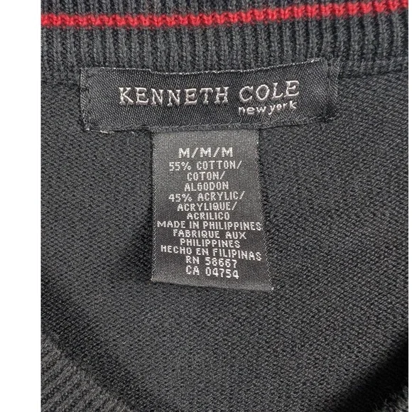 Kenneth Cole Mens Black V Neck Long Sleeve Sweater Size Medium Zip Chest Pocket - Picture 6 of 10